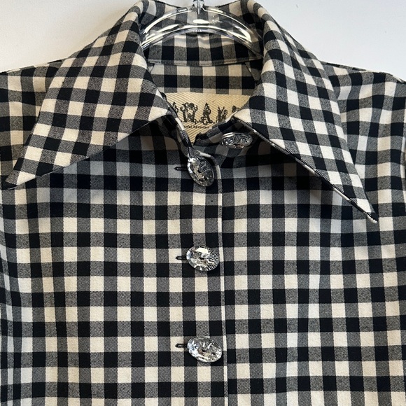 A.W.A.K.E. Mode Gingham Fitted Basque Shirt Ext. Collar Flared Cuffs EU 38/US 8 - Picture 3 of 8